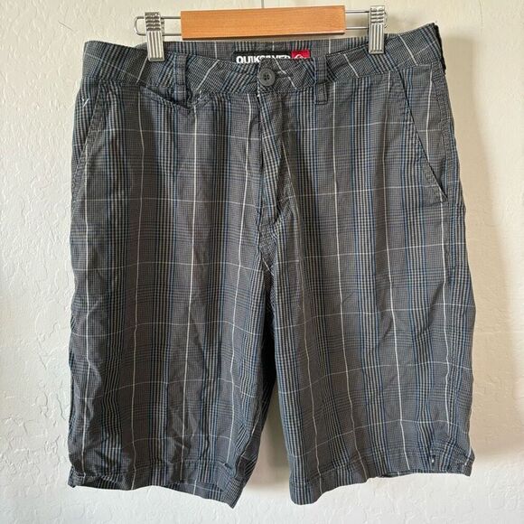 Quiksilver board shorts plaid black blue size 30 men’s surf skate - Picture 1 of 10